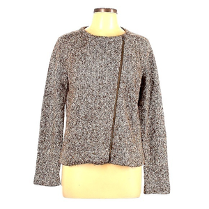 J. Jill M brown marl asymmetrical zipper cotton blend sweater‎ moto jacket